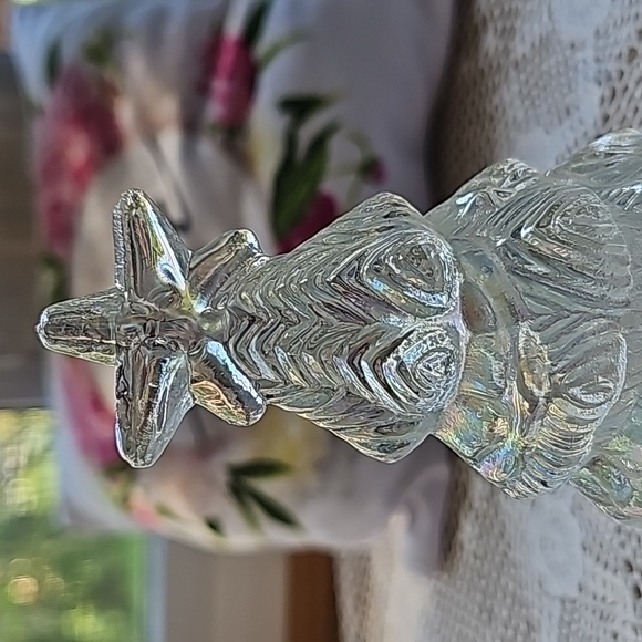 Iridescent clear class christmas tree decor has teddy bear and train - Picture 2 of 8